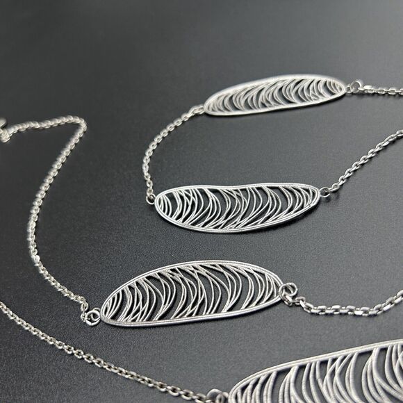 Sterling Leaf Wispy Oval Station Modernist Necklace Marked RCI 925 Italy 35in - Picture 3 of 15